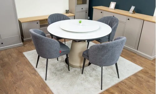 Set Masă Living Extensibilă CT163 Blat Ceramic Alb cu 4 Scaune DCM0102CF Gri
