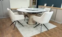 Set Masă Living Extensibilă CT163 Blat Ceramic Alb cu 4 Scaune Rotative DCM0112AS Bej 10