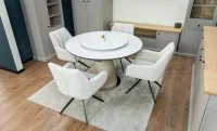 Set Masă Living Extensibilă CT163 Blat Ceramic Alb cu 4 Scaune Rotative DCM0112AS Bej 5