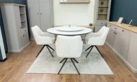 Set Masă Living Extensibilă CT163 Blat Ceramic Alb cu 4 Scaune Rotative DCM0112AS Bej 7