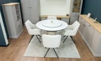Set Masă Living Extensibilă CT163 Blat Ceramic Alb cu 4 Scaune Rotative DCM0112AS Bej 4