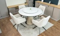 Set Masă Living Extensibilă CT163 Blat Ceramic Alb cu 4 Scaune Rotative DCM0112AS Bej 2