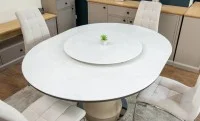 Set Masă Living Extensibilă CT163 Blat Ceramic Alb cu 4 Scaune Tapițate F630 Bej
