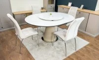 Set Masă Living Extensibilă CT163 Blat Ceramic Alb cu 4 Scaune Tapițate F630 Bej 9
