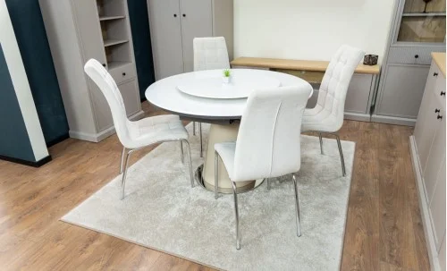 Set Masă Living Extensibilă CT163 Blat Ceramic Alb cu 4 Scaune Tapițate F630 Bej