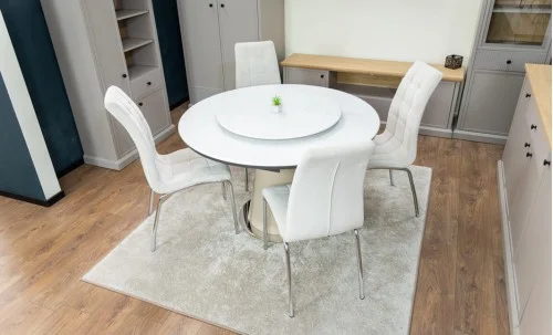 Set Masă Living Extensibilă CT163 Blat Ceramic Alb cu 4 Scaune Tapițate F630 Bej
