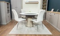 Set Masă Living Extensibilă CT163 Blat Ceramic Alb cu 4 Scaune Tapițate F630 Bej 5