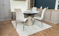 Set Masă Living Extensibilă CT163 Blat Ceramic Alb cu 4 Scaune Tapițate F630 Bej 3