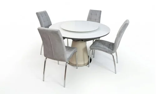 Set Masă Living Extensibilă CT163 Blat Ceramic Alb cu 4 Scaune Tapițate F630 Gri