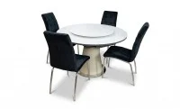 Set Masă Living Extensibilă CT163 Blat Ceramic Alb cu 4 Scaune Tapițate F630 Negre