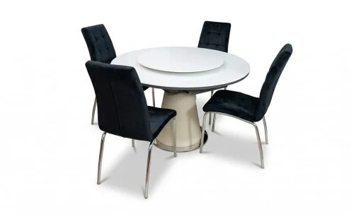 Set Masă Living Extensibilă CT163 Blat Ceramic Alb cu 4 Scaune Tapițate F630 Negre