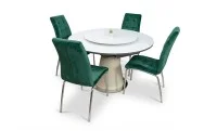 Set Masă Living Extensibilă CT163 Blat Ceramic Alb cu 4 Scaune Tapițate F630 Verzi