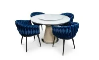 Set Masă Living Extensibilă CT163 Blat Ceramic Alb cu 4 Scaune KJC11 Albastre 1