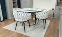 Set Masă Living Extensibilă CT163 Blat Ceramic Alb cu 4 Scaune KJC11 Bej