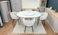 Set Masă Living Extensibilă CT163 Blat Ceramic Alb cu 4 Scaune KJC11 Bej
