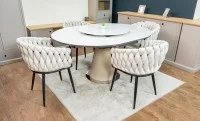 Set Masă Living Extensibilă CT163 Blat Ceramic Alb cu 4 Scaune KJC11 Bej 9
