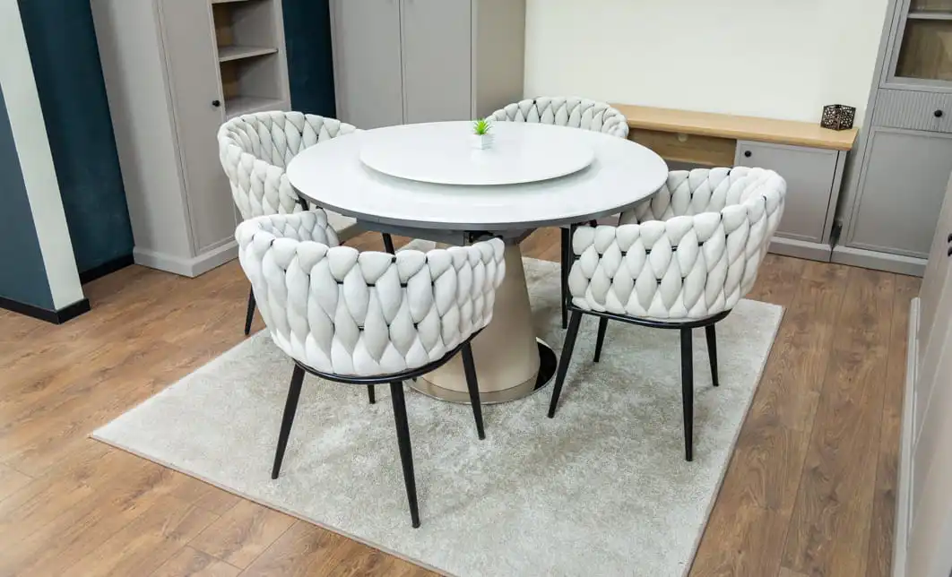Set Masă Living Extensibilă CT163 Blat Ceramic Alb cu 4 Scaune KJC11 Bej 8