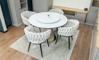 Set Masă Living Extensibilă CT163 Blat Ceramic Alb cu 4 Scaune KJC11 Bej 6