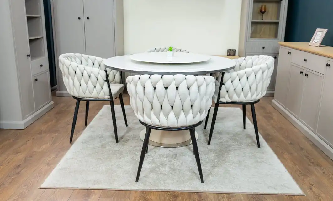 Set Masă Living Extensibilă CT163 Blat Ceramic Alb cu 4 Scaune KJC11 Bej 5