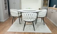 Set Masă Living Extensibilă CT163 Blat Ceramic Alb cu 4 Scaune KJC11 Bej 5