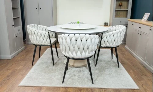 Set Masă Living Extensibilă CT163 Blat Ceramic Alb cu 4 Scaune KJC11 Bej