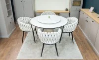 Set Masă Living Extensibilă CT163 Blat Ceramic Alb cu 4 Scaune KJC11 Bej 4