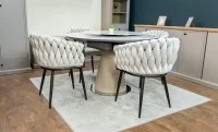 Set Masă Living Extensibilă CT163 Blat Ceramic Alb cu 4 Scaune KJC11 Bej 3