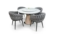 Set Masă Living Extensibilă CT163 Blat Ceramic Alb cu 4 Scaune KJC11 Gri 1