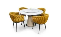 Set Masă Living Extensibilă CT163 Blat Ceramic Alb cu 4 Scaune KJC11 Muștar 1