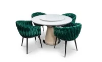Set Masă Living Extensibilă CT163 Blat Ceramic Alb cu 4 Scaune KJC11 Verzi 1
