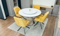 Set Masă Living Extensibilă CT163 Blat Ceramic Alb cu 4 Scaune Rotative KJC4347 Galbene 6