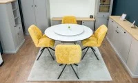 Set Masă Living Extensibilă CT163 Blat Ceramic Alb cu 4 Scaune Rotative KJC4347 Galbene 4