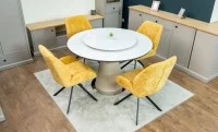 Set Masă Living Extensibilă CT163 Blat Ceramic Alb cu 4 Scaune Rotative KJC4347 Galbene 2