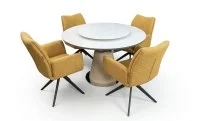 Set Masă Living Extensibilă CT163 Blat Ceramic Alb cu 4 Scaune Rotative KJC77 Galbene 1