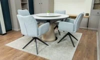 Set Masă Living Extensibilă CT163 Blat Ceramic Alb cu 4 Scaune Rotative KJC77 Gri Deschis 4