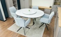 Set Masă Living Extensibilă CT163 Blat Ceramic Alb cu 4 Scaune Rotative KJC77 Gri Deschis 6