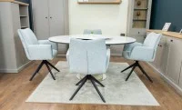 Set Masă Living Extensibilă CT163 Blat Ceramic Alb cu 4 Scaune Rotative KJC77 Gri Deschis 7