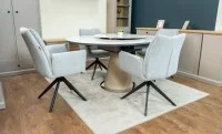 Set Masă Living Extensibilă CT163 Blat Ceramic Alb cu 4 Scaune Rotative KJC77 Gri Deschis 9