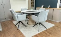Set Masă Living Extensibilă CT163 Blat Ceramic Alb cu 4 Scaune Rotative KJC77 Gri Deschis 3