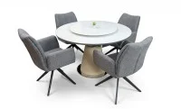 Set Masă Living Extensibilă CT163 Blat Ceramic Alb cu 4 Scaune Rotative KJC77 Gri Închis 1