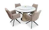Set Masă Living Extensibilă CT163 Blat Ceramic Alb cu 4 Scaune Rotative KJC77 Maro 1