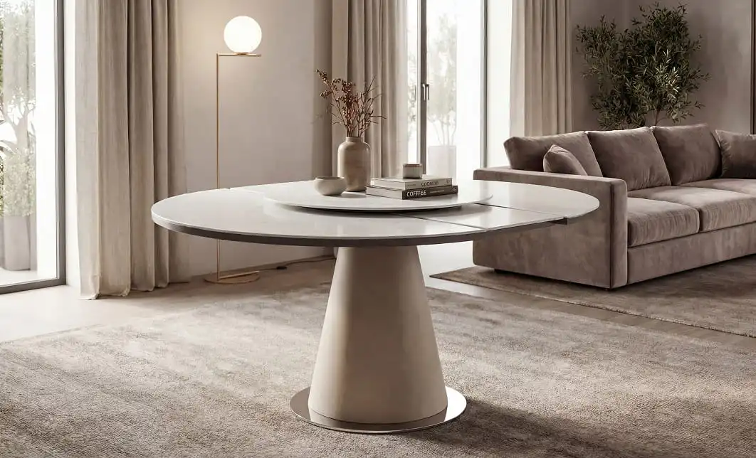 Masă Living Extensibilă CT163 cu Blat Ceramic Alb 3