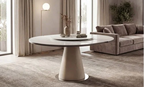 Masă Living Extensibilă CT163 cu Blat Ceramic Alb