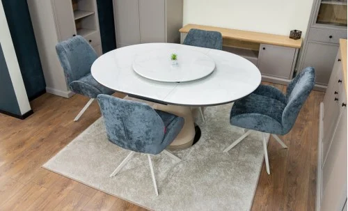 Masă Living Extensibilă CT163 cu Blat Ceramic Alb
