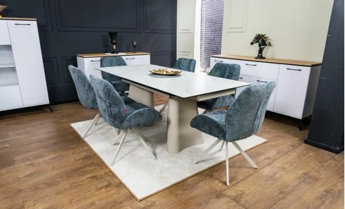 Set Masă Living Extensibilă CT234 cu Blat Ceramic Alb cu 6 Scaune DCM0104CS Gri