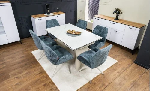 Set Masă Living Extensibilă CT234 cu Blat Ceramic Alb cu 6 Scaune DCM0104CS Gri