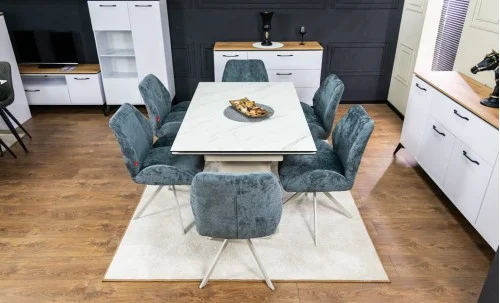 Set Masă Living Extensibilă CT234 cu Blat Ceramic Alb cu 6 Scaune DCM0104CS Gri