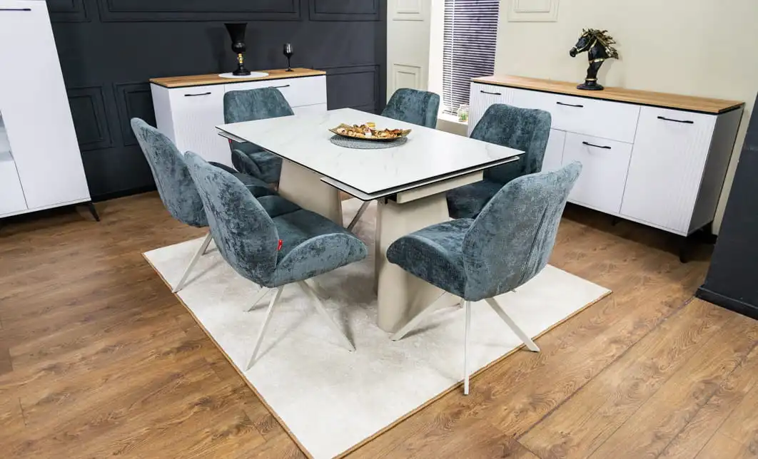 Set Masă Living Extensibilă CT234 cu Blat Ceramic Alb cu 6 Scaune DCM0104CS Gri