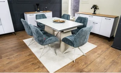 Set Masă Living Extensibilă CT234 cu Blat Ceramic Alb cu 6 Scaune DCM0104CS Gri