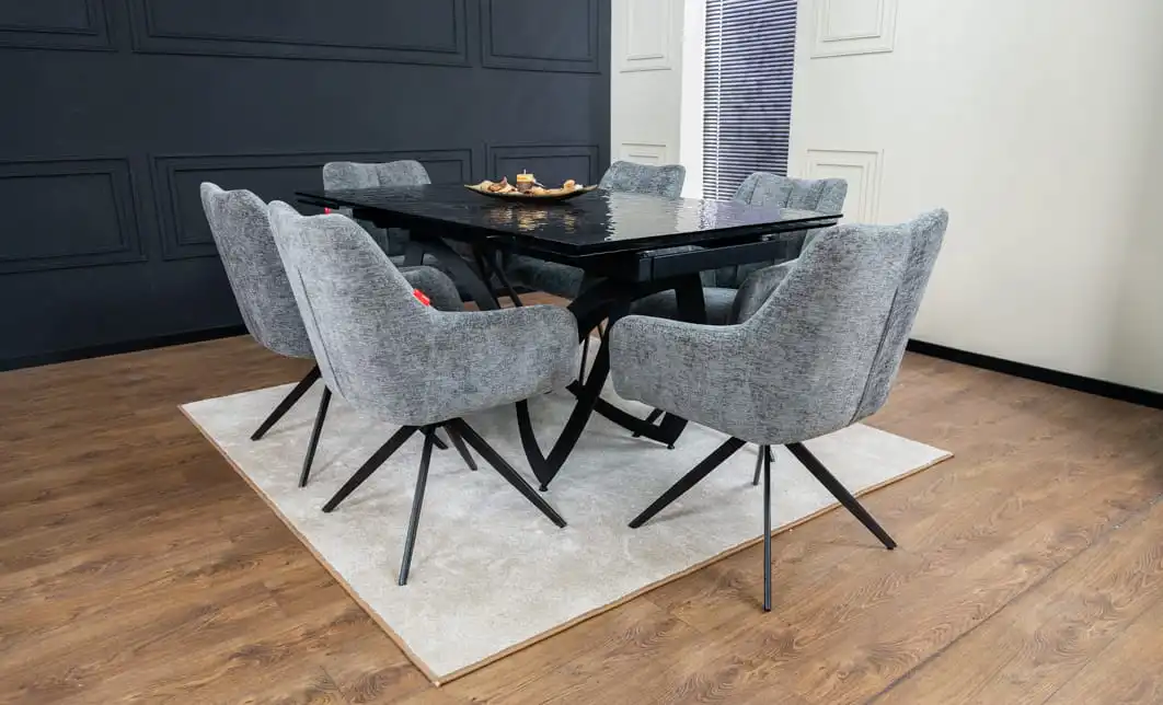 Set Masă Living Extensibilă CT241 Blat Sticlă Securizată Neagră cu 6 Scaune DCM0112AS Gri 4